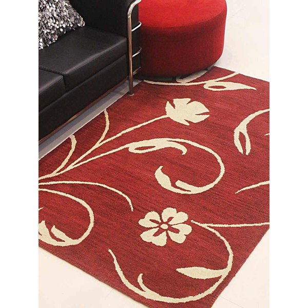 Glitzy Rugs 5 x 8 ft. Hand Tufted Wool Floral Rectangle Area RugRed & Beige UBSK00733T2601A9